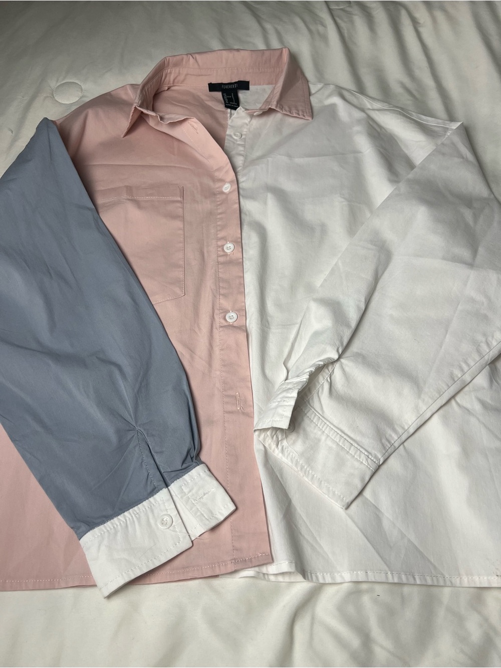 Forever 21 Pink, White & Blue Colorblock Button-Down Shirt